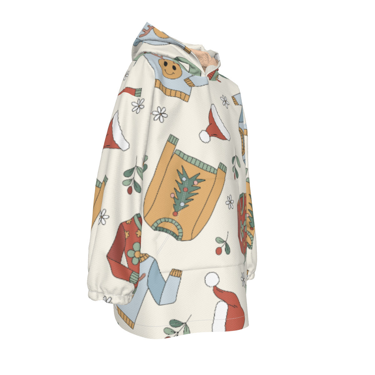All-Over Christmas Print Kid's Sherpa Fleece Hoodie Blanket