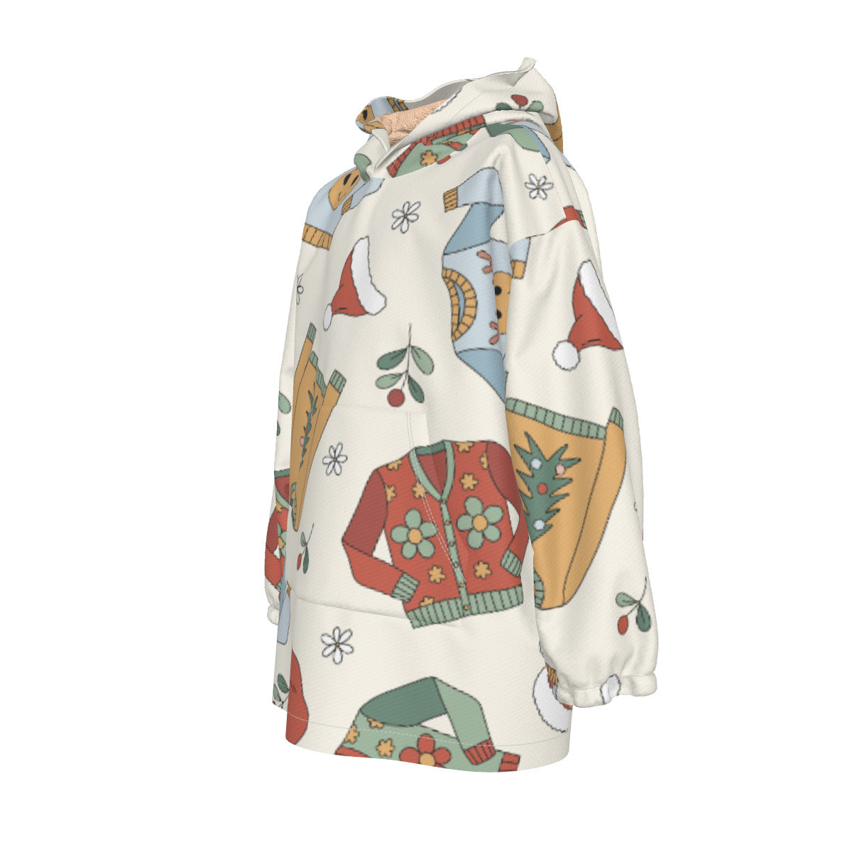 All-Over Christmas Print Kid's Sherpa Fleece Hoodie Blanket