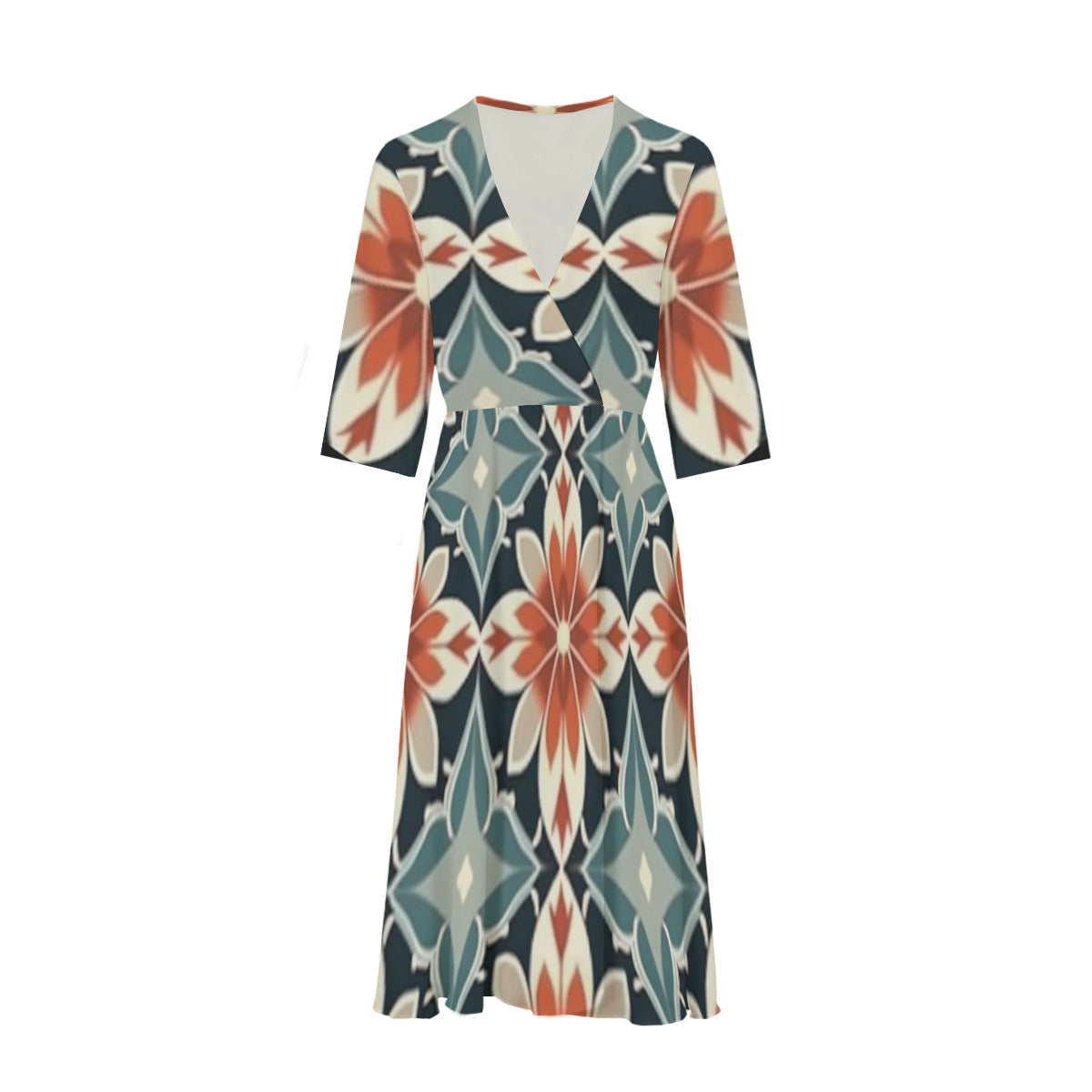 All-Over Holiday Print Women's Knee-Length V-Neck Dress