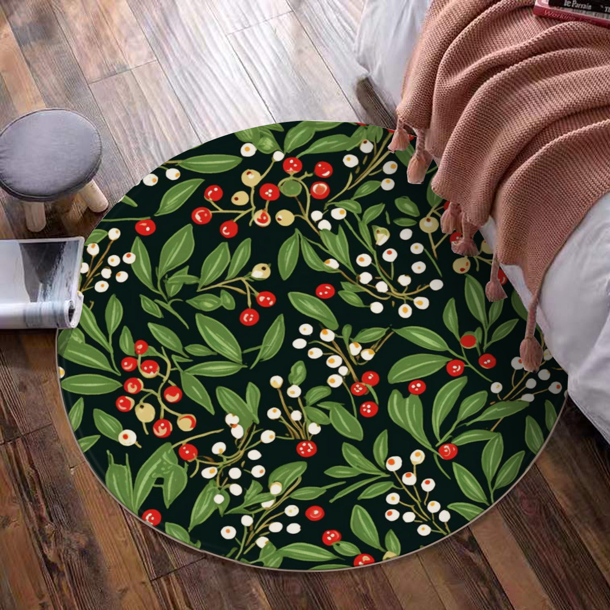 Foldable Christmas-Print round mat