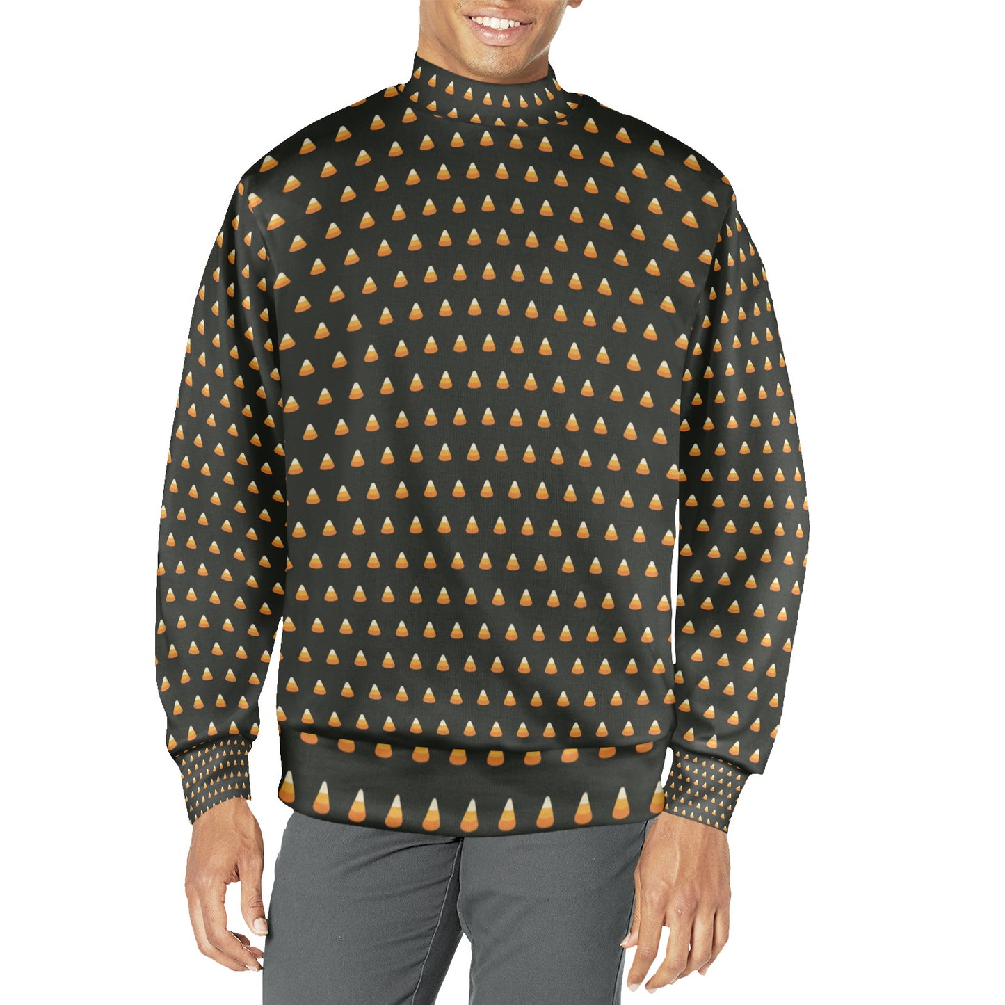 Men's Candy Corn Design All Over Print Mock Neck Sweater (Model H43)