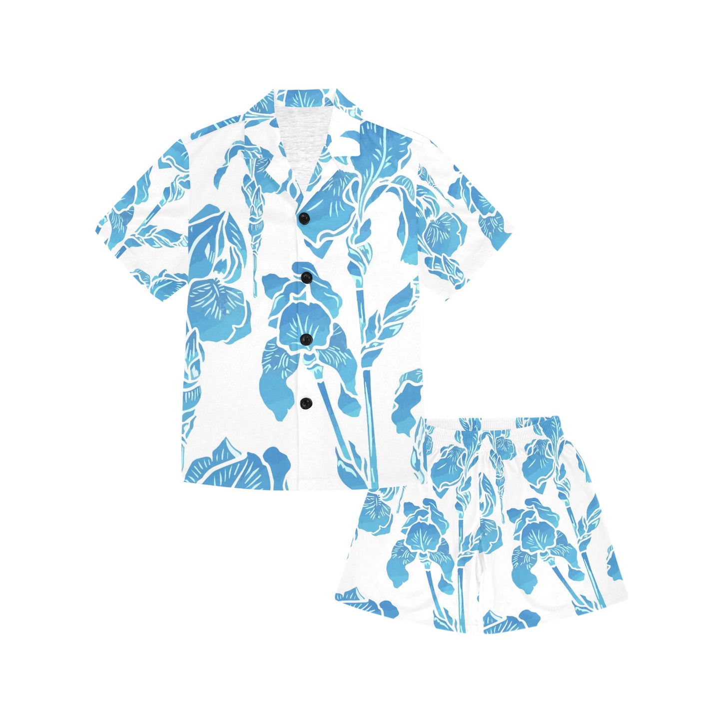 Little Girls' V-Neck Short Pajama Set-Tropical Flowers (Sets 11)