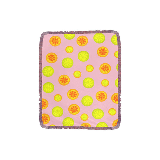 Fruit Design Ultra-Soft Mixed Pink Fringe Blanket 30"x40"