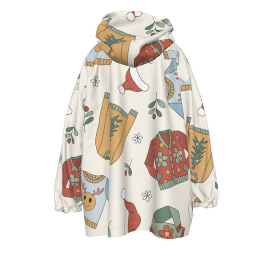 All-Over Christmas Print Kid's Sherpa Fleece Hoodie Blanket