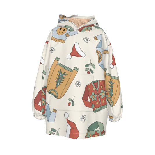 All-Over Christmas Print Kid's Sherpa Fleece Hoodie Blanket