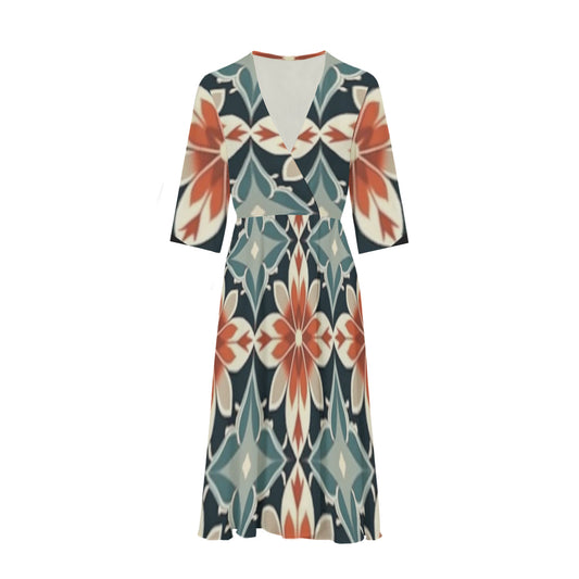 All-Over Holiday Print Women's Knee-Length V-Neck Dress