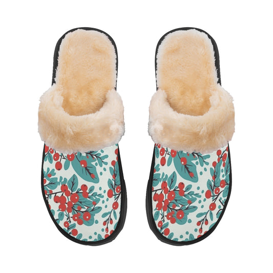 Women's Home Plush Holiday-Print Slippers