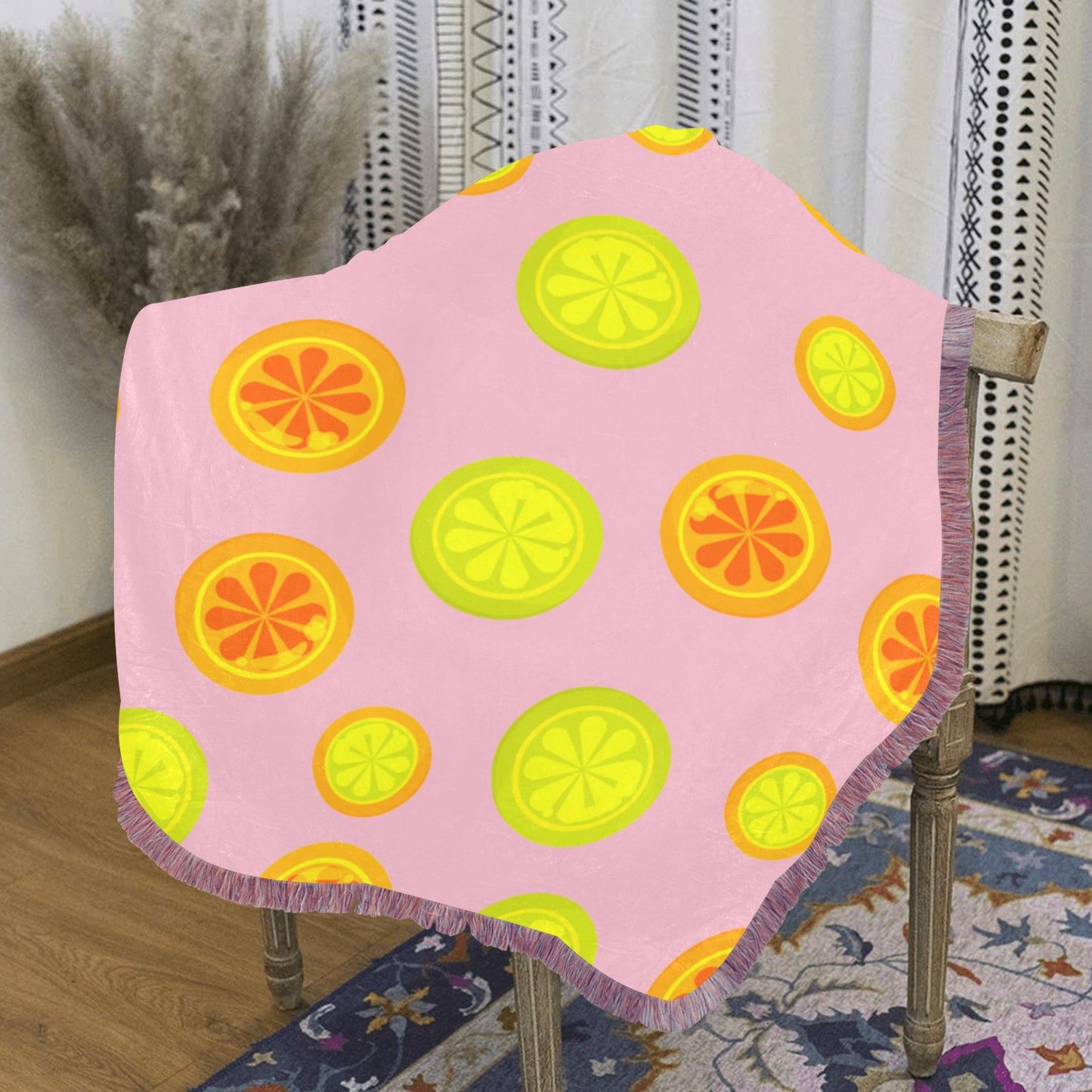 Fruit Design Ultra-Soft Mixed Pink Fringe Blanket 30"x40"