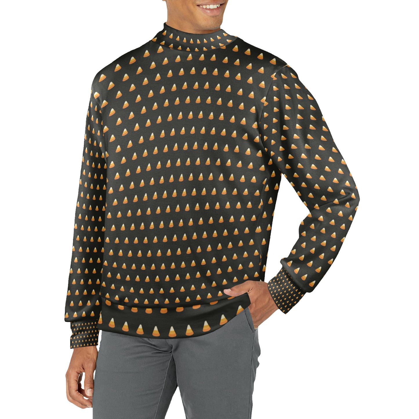 Men's Candy Corn Design All Over Print Mock Neck Sweater (Model H43)