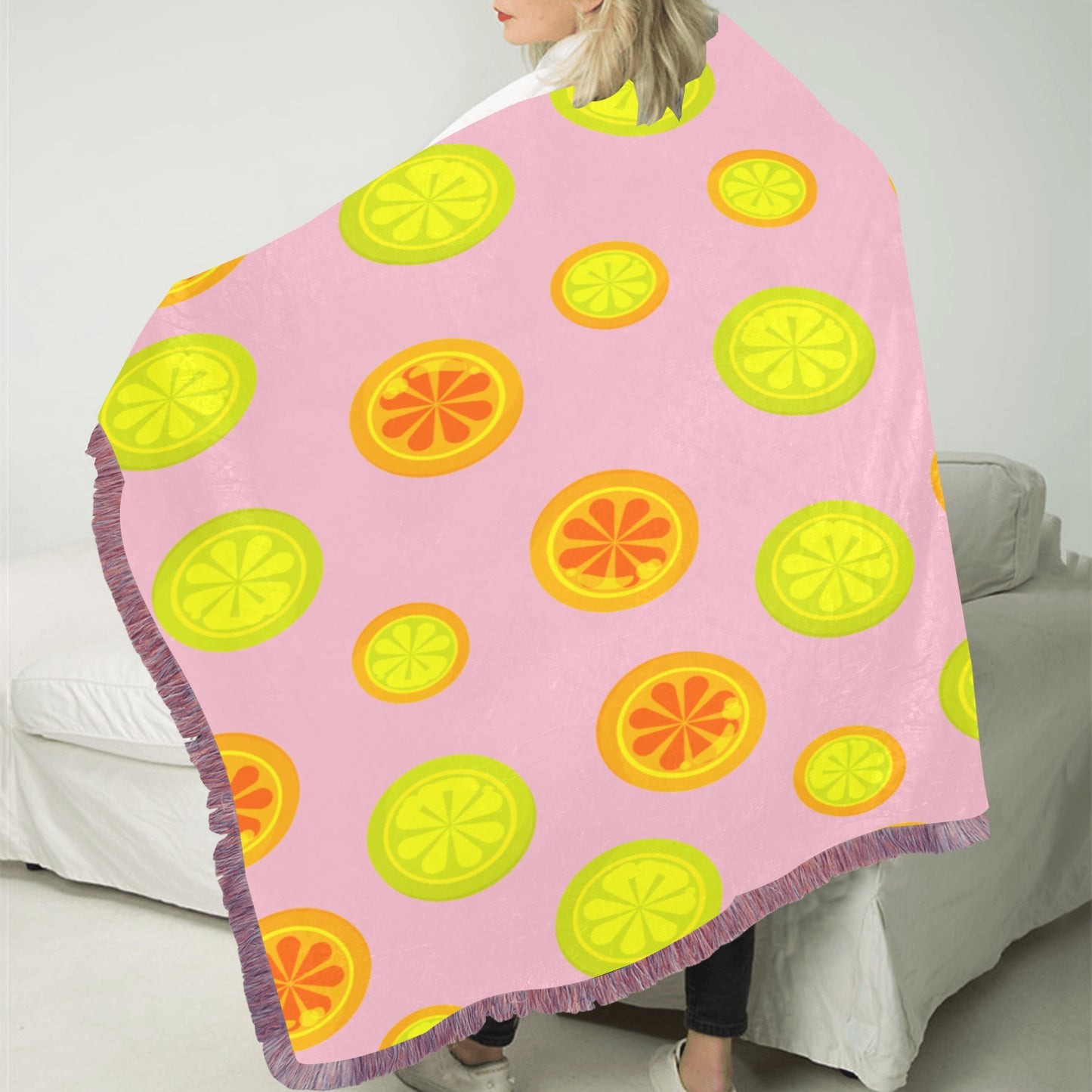 Fruit Design Ultra-Soft Mixed Pink Fringe Blanket 30"x40"
