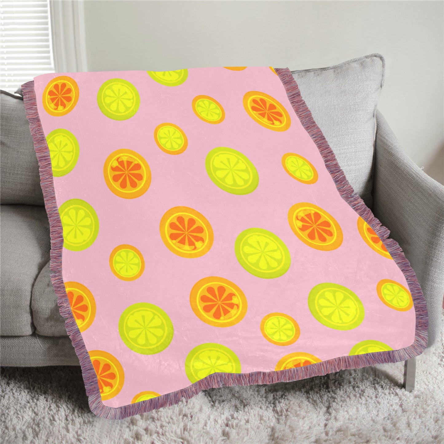 Fruit Design Ultra-Soft Mixed Pink Fringe Blanket 30"x40"