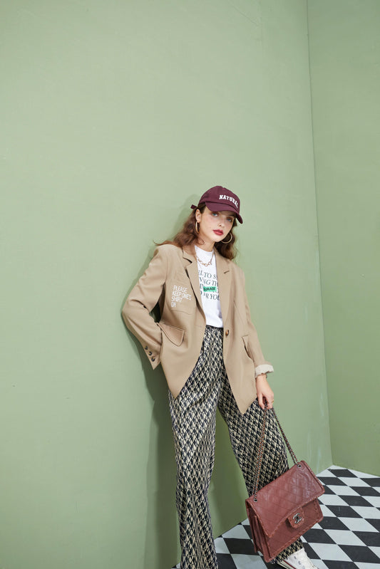 Graphic Print High Waist Casual Wide Leg Pants Autumn Stylish Vintage Straight Fashion Pants